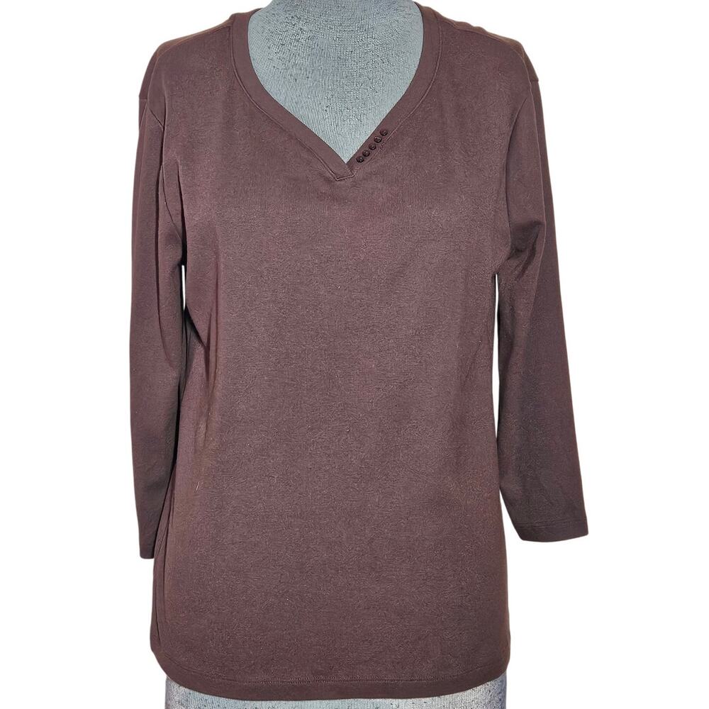 Brown Cotton Blend V Neck Tee Size Medium